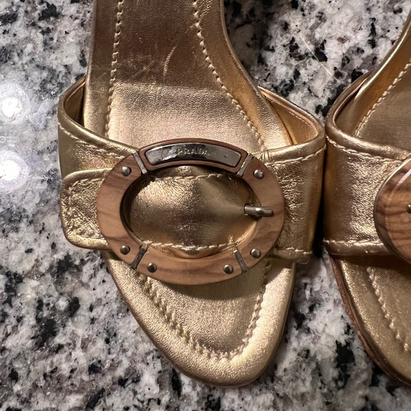 Prada Gold Leather Slide Sandals - Size 38.5 ( US 8.5) - Picture 2 of 6